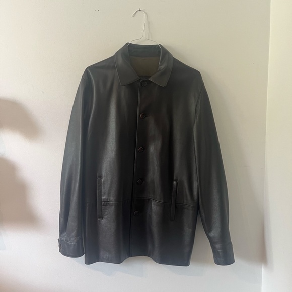 Brown semi long leather jacket - Picture 1 of 5
